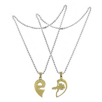 Saizen  Stainless Steel Gold Plated His & Her Heart-Shape I Love You Couple Locket With Chain For Valentine 5