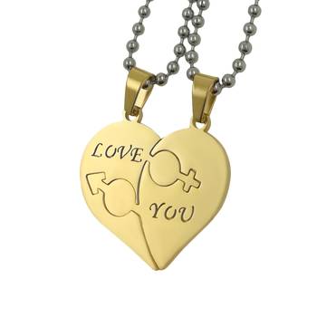 Saizen Stainless Steel Love You With Hearth Shape Valentine Gold Plated Pendant With Chain For Couple 1