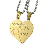Saizen Stainless Steel Love You With Hearth Shape Valentine Gold Plated Pendant With Chain For Couple