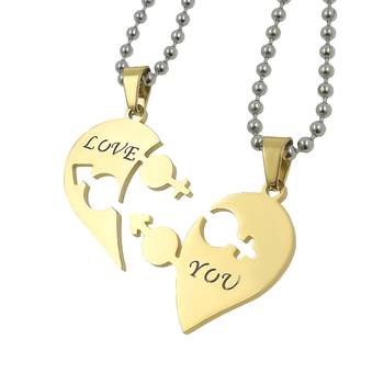 Saizen Stainless Steel Love You With Hearth Shape Valentine Gold Plated Pendant With Chain For Couple 2