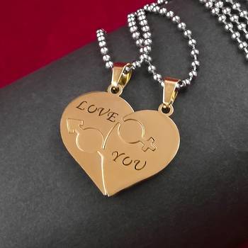 Saizen Stainless Steel Love You With Hearth Shape Valentine Gold Plated Pendant With Chain For Couple 3