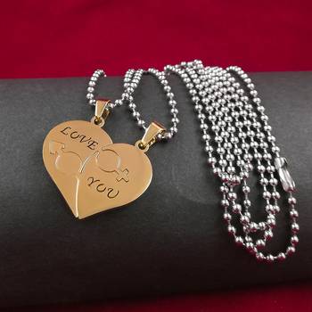 Saizen Stainless Steel Love You With Hearth Shape Valentine Gold Plated Pendant With Chain For Couple 4