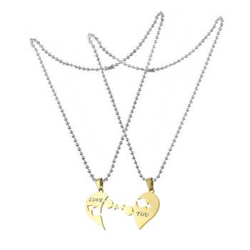 Saizen Stainless Steel Love You With Hearth Shape Valentine Gold Plated Pendant With Chain For Couple 5