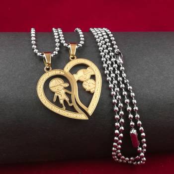 Saizen Stainless Steel Hearth Shape Girl & Boy Valentine Locket With Chain For Couple Valentine Day Gift 5