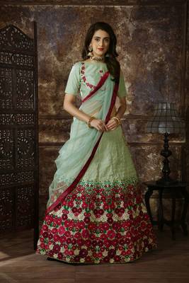 Blue Heavy Embroidered Work Unstitched Lehenga Choli With Blouse 1
