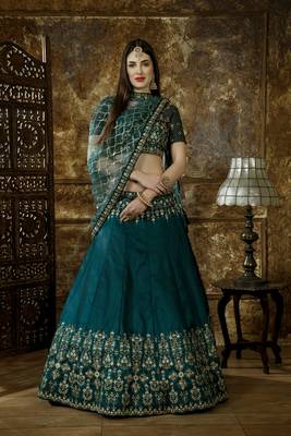 Blue Heavy Embroidered Work Unstitched Lehenga Choli With Blouse 1
