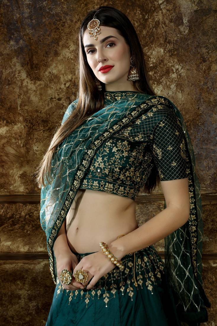 Blue Heavy Embroidered Work Unstitched Lehenga Choli With Blouse