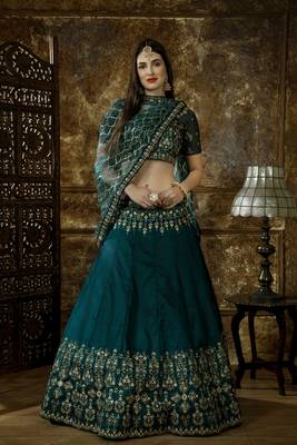 Blue Heavy Embroidered Work Unstitched Lehenga Choli With Blouse 3