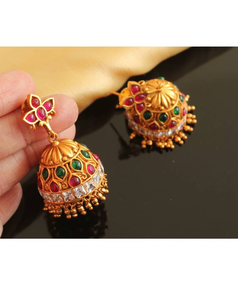 Gorgeous Matte Finish Kemp Green Nama Chakra Unique Design Necklace Set