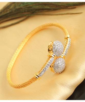 Gorgeous Two Tone Cz White Designer Open Type Bracelet 1