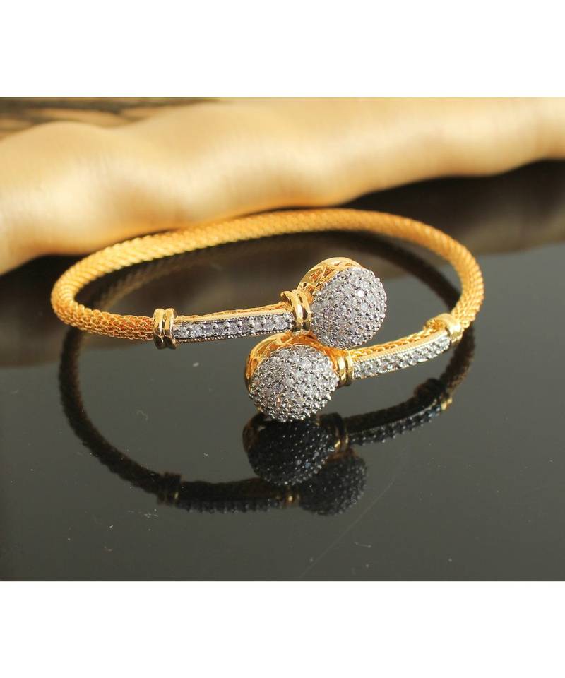 Gorgeous Two Tone Cz White Designer Open Type Bracelet