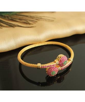 Gorgeous Gold Tone Cz Ruby Green Designer Open Type Bracelet 1