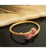 Gorgeous Gold Tone Cz Ruby Green Designer Open Type Bracelet