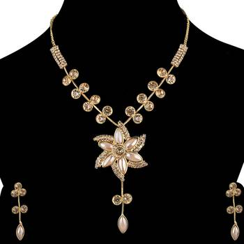 Goldplated Traditional Golden Diamond Necklace Set  For Women Jewellery 2