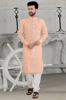 Peach Stylish And Fancy Pleats Kurta Set