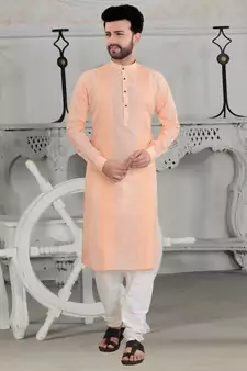Peach Stylish And Fancy Pleats Kurta Set