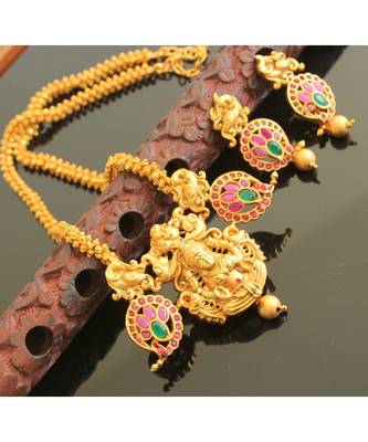 Awesome Matte Finish Ruby Emerald Royal Necklace Set 1