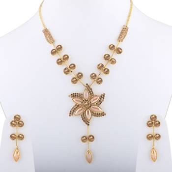 Goldplated Traditional Golden Diamond Necklace Set  For Women Jewellery 3