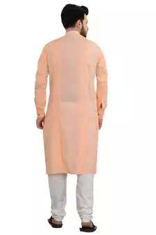 Peach Stylish And Fancy Pleats Kurta Set