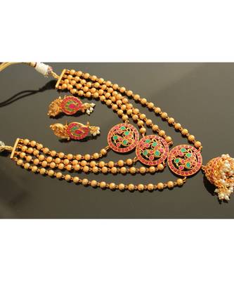 Beautiful Matte Finish Ruby Emerald Multi Layer Necklace Set 1