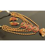 Beautiful Matte Finish Ruby Emerald Multi Layer Necklace Set