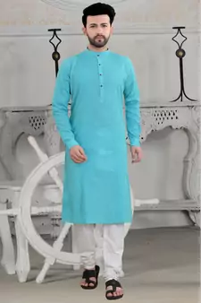 Aqua Blue Stylish And Fancy Pleats Kurta Set