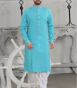 Aqua Blue Stylish And Fancy Pleats Kurta Set