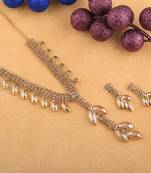 Exclusive Goldplated Traditional Golden Leaves And Pearl Necklace Set  For Women Jewellery