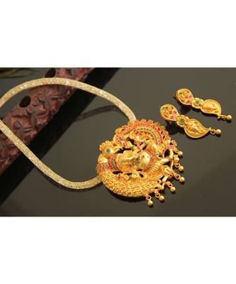 Divine Matte Finish Ruby Emerald Ganesha Necklace Set 1
