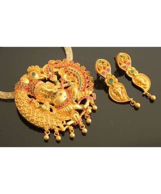 Divine Matte Finish Ruby Emerald Ganesha Necklace Set 2