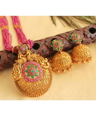 Beautiful Matte Finish Ruby Emerald Designer Necklace Set 2