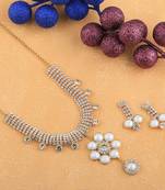 Designer Goldplated Traditional Golden White Diamond Necklace Set  For Women And Girl