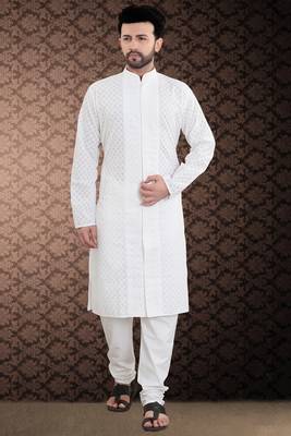 White Stylish And Fancy Chikkankari Kurta Pyjama Set 1