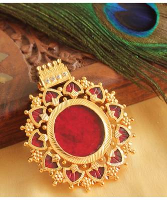 Beautiful Gold Tone Red Palakka Kerala Style Pendant 1