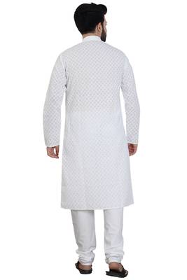 White Stylish And Fancy Chikkankari Kurta Pyjama Set 2