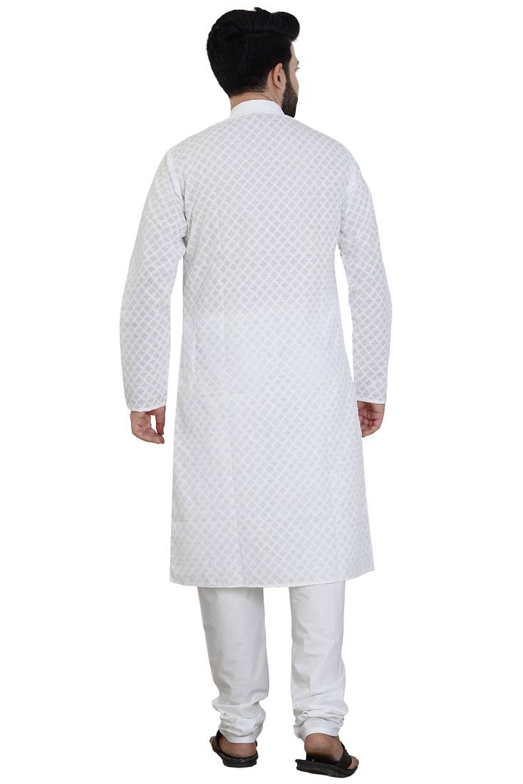 White Stylish And Fancy Chikkankari Kurta Pyjama Set