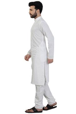 White Stylish And Fancy Chikkankari Kurta Pyjama Set 3