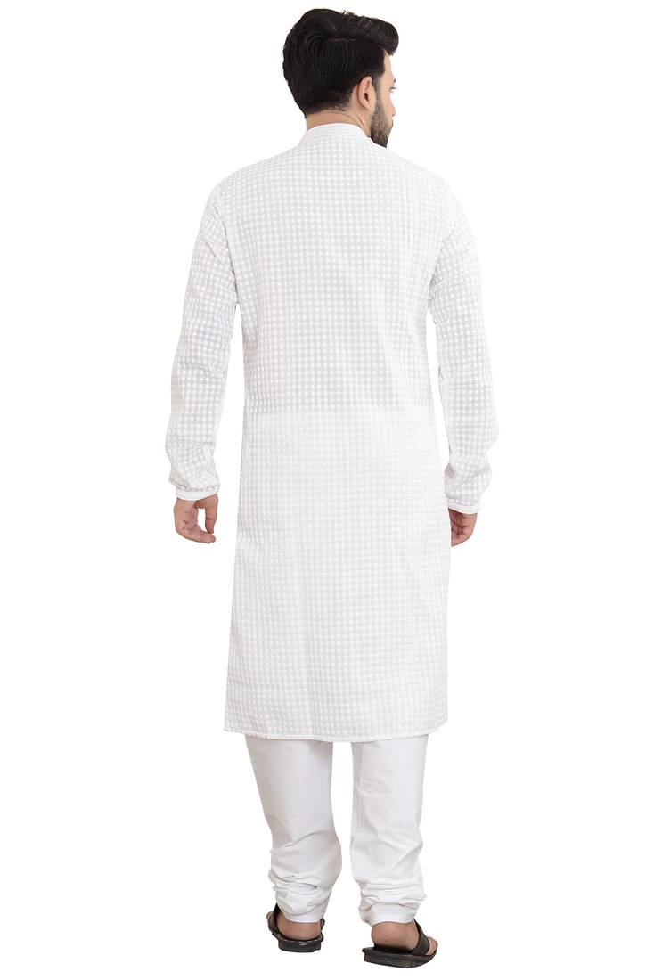 White Stylish And Fancy Chikkankari Kurta Pyjama Set