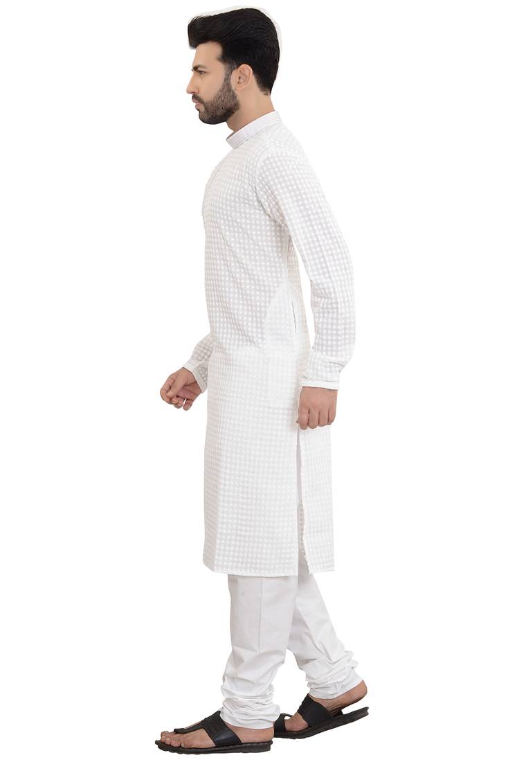 White Stylish And Fancy Chikkankari Kurta Pyjama Set