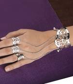Silver Slave Chain Hand Harness Three Finger Ring Bracelet For Women