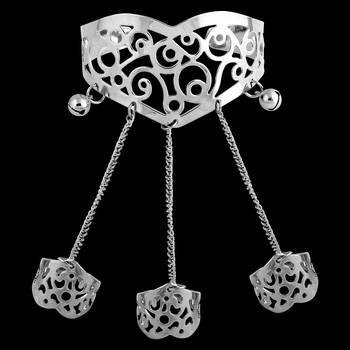 Silver Slave Chain Hand Harness Three Finger Ring Bracelet For Women 3
