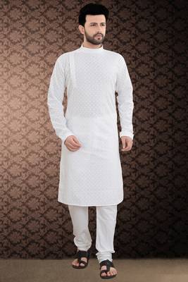 White Stylish And Fancy Chikkankari Kurta Pyjama Set 1