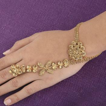 Gold Plated Designer Chain One Finger Ring Bracelet For Women 1