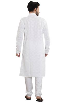 White Stylish And Fancy Chikkankari Kurta Pyjama Set 2