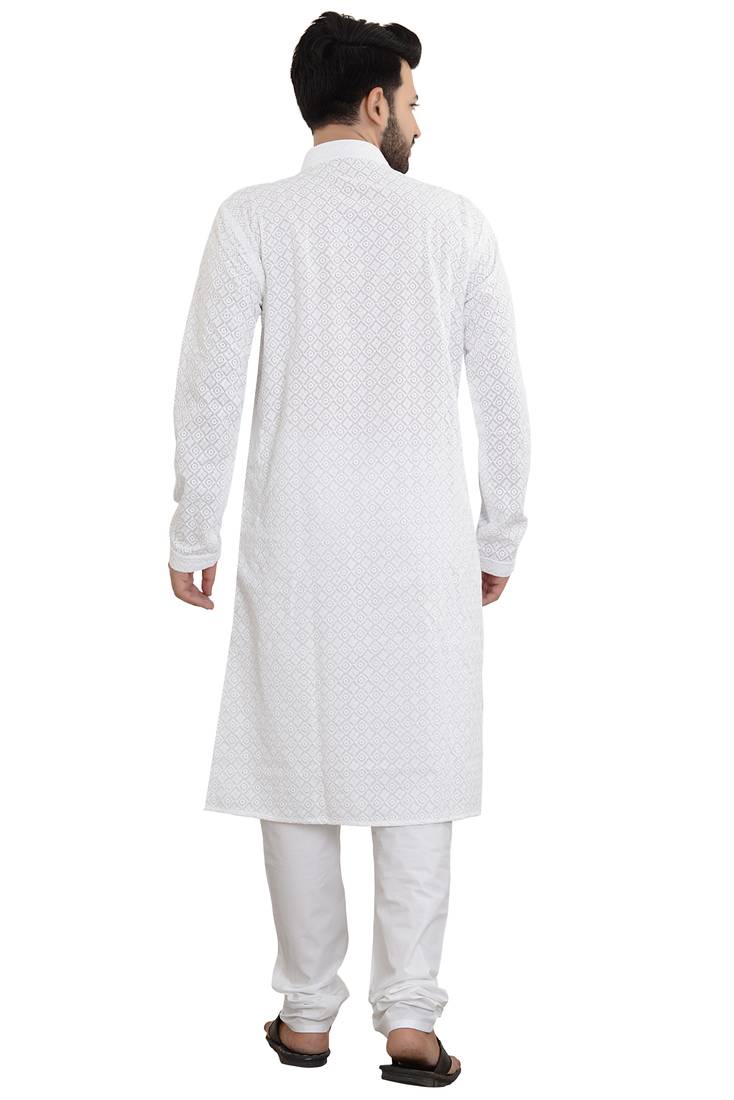 White Stylish And Fancy Chikkankari Kurta Pyjama Set