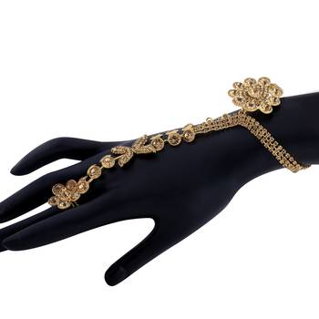 Gold Plated Designer Chain One Finger Ring Bracelet For Women 2