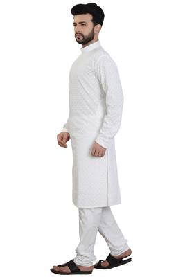 White Stylish And Fancy Chikkankari Kurta Pyjama Set 3