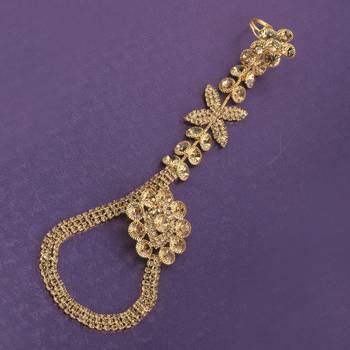Gold Plated Designer Chain One Finger Ring Bracelet For Women 3