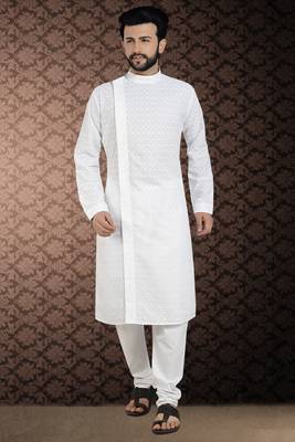 White Stylish And Fancy Chikkankari Kurta Pyjama Set 1