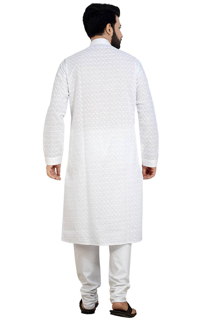 White Stylish And Fancy Chikkankari Kurta Pyjama Set